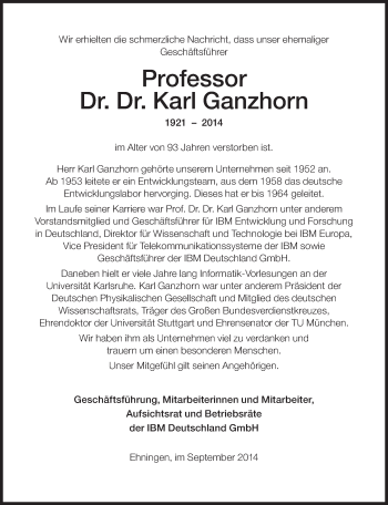 Traueranzeige von Karl Ganzhorn von Süddeutsche Zeitung