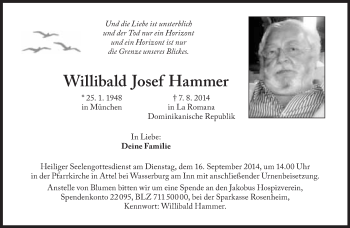 Traueranzeige von Willibald Josef Hammer von Süddeutsche Zeitung
