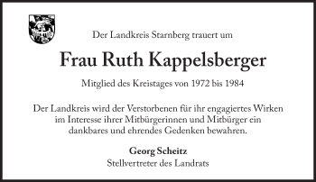 Traueranzeige von Ruth Kappelsberger von Süddeutsche Zeitung