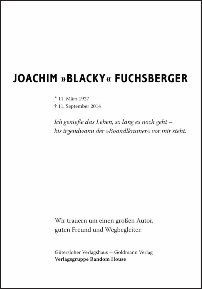  Traueranzeige für Joachim Blacky Fuchsberger vom 13.09.2014 aus Süddeutsche Zeitung