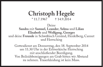 Traueranzeige von Christoph Hegele von Süddeutsche Zeitung