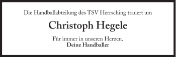 Traueranzeige von Christoph Hegele von Süddeutsche Zeitung