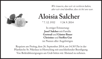 Traueranzeige von Aloisia Salcher von Süddeutsche Zeitung