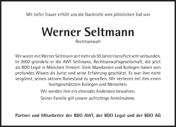 Traueranzeige von Werner Seltmann von Süddeutsche Zeitung