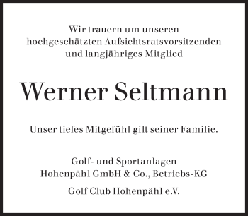 Traueranzeige von Werner Seltmann von Süddeutsche Zeitung