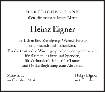 Traueranzeige von Heinz Eigner von Süddeutsche Zeitung