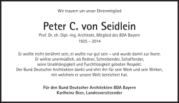 Traueranzeige von Peter von Seidlein von Süddeutsche Zeitung