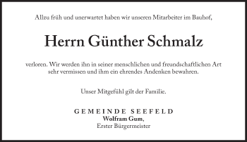 Traueranzeige von Günther Schmalz von Süddeutsche Zeitung