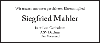 Traueranzeige von Siegfried Mahler von Süddeutsche Zeitung