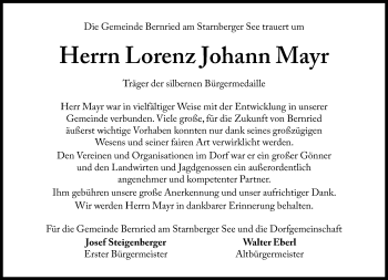 Traueranzeige von Lorenz Johann Mayr von Süddeutsche Zeitung