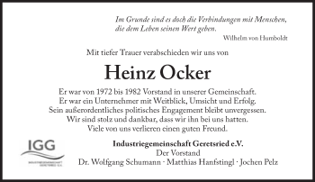 Traueranzeige von Heinz Ocker von Süddeutsche Zeitung