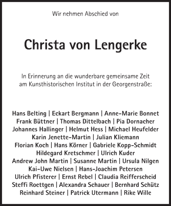 Traueranzeige von Christa von  Lengerke von Süddeutsche Zeitung
