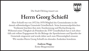 Traueranzeige von Georg Schießl von Süddeutsche Zeitung