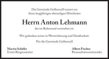 Traueranzeige von Anton Lehmann von Süddeutsche Zeitung