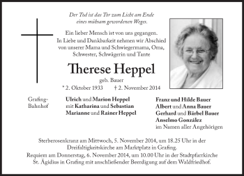 Traueranzeige von Therese Heppel von Süddeutsche Zeitung