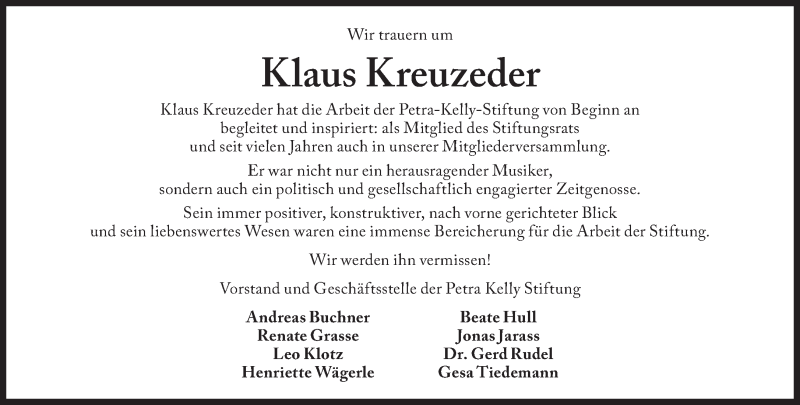  Traueranzeige für Klaus  Kreuzeder vom 08.11.2014 aus Süddeutsche Zeitung
