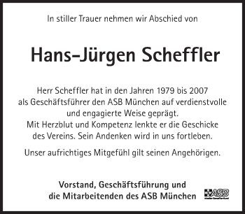 Traueranzeige von Hans-Jürgen Scheffler von Süddeutsche Zeitung