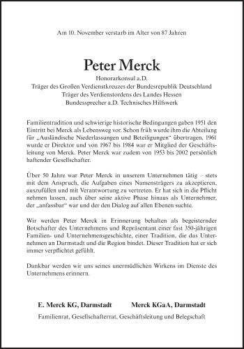 Traueranzeige von Merck Peter von Süddeutsche Zeitung