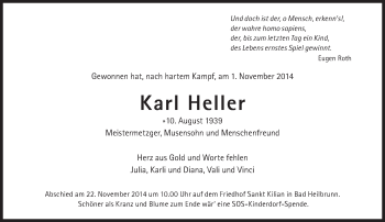 Traueranzeige von Karl Heller von Süddeutsche Zeitung