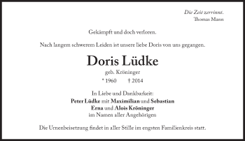 Traueranzeige von Doris Lüdke von Süddeutsche Zeitung