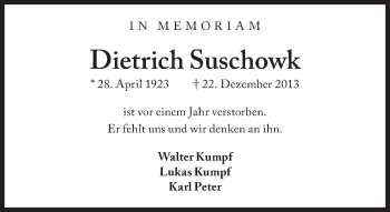 Traueranzeige von Dietrich Suschowk von Süddeutsche Zeitung