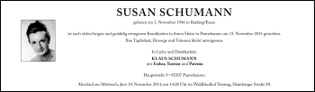Traueranzeige von Susan Schumann von Süddeutsche Zeitung