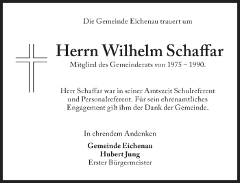 Traueranzeige von Wilhelm Schafar von Süddeutsche Zeitung