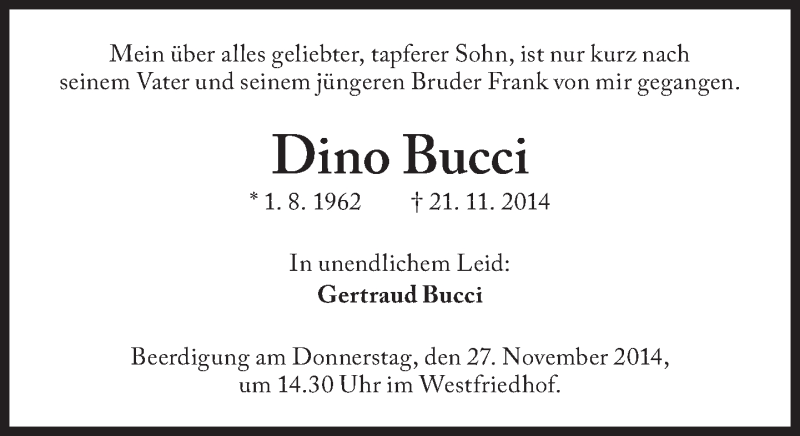  Traueranzeige für Dino Bucci vom 26.11.2014 aus Süddeutsche Zeitung