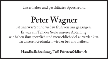 Traueranzeige von Peter Wagner von Süddeutsche Zeitung