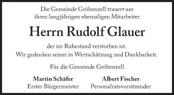 Traueranzeige von Rudolf Glauer von Süddeutsche Zeitung