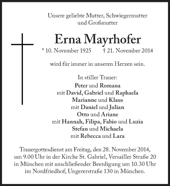 Traueranzeige von Erna Mayrhofer von Süddeutsche Zeitung