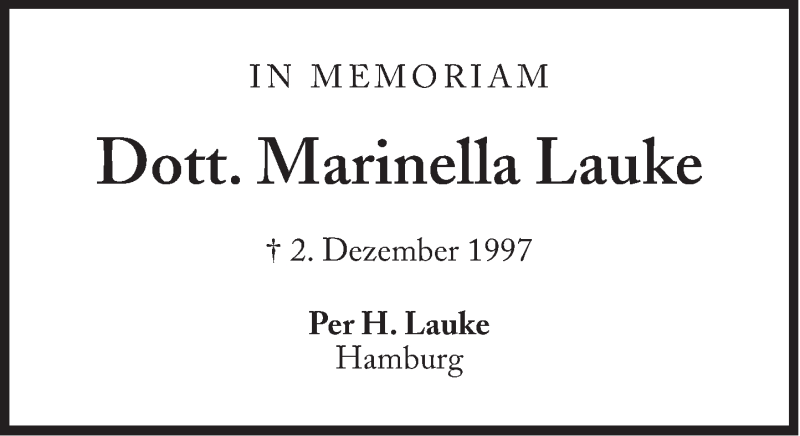  Traueranzeige für Marinella Lauke vom 06.12.2014 aus Süddeutsche Zeitung