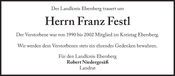 Traueranzeige von Franz Fest von Süddeutsche Zeitung