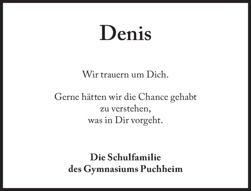  Traueranzeige für Denis  vom 02.12.2014 aus Süddeutsche Zeitung