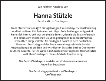 Traueranzeige von Hanna Stützle von Süddeutsche Zeitung