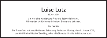 Traueranzeige von Luise Lutz von Süddeutsche Zeitung