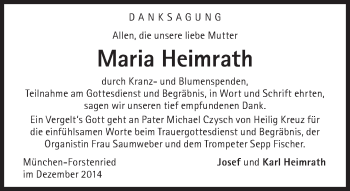 Traueranzeige von Maria Heimrath von Süddeutsche Zeitung