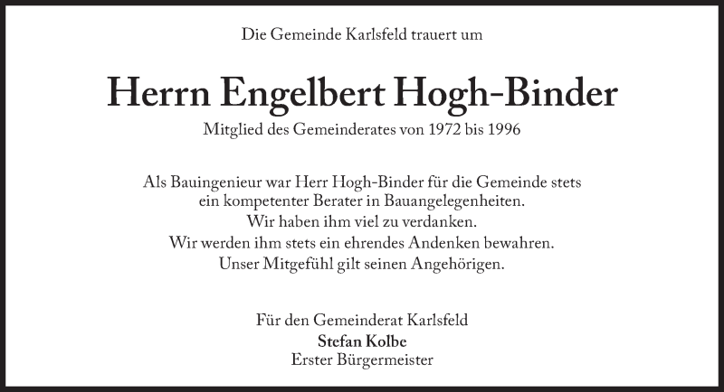  Traueranzeige für Engelbert Hogh-Binder vom 18.12.2014 aus Süddeutsche Zeitung