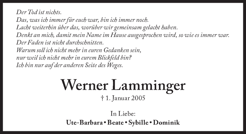  Traueranzeige für Werner Lamminger vom 31.12.2014 aus Süddeutsche Zeitung
