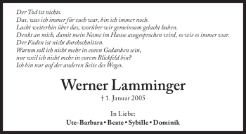 Traueranzeige von Werner Lamminger von Süddeutsche Zeitung