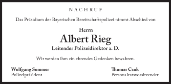 Traueranzeige von Albert Rieg von Süddeutsche Zeitung