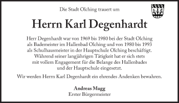 Traueranzeige von Karl Degenhardt von Süddeutsche Zeitung