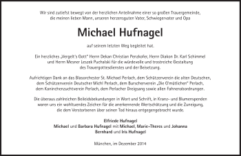 Traueranzeige von Michael Hufnagel von Süddeutsche Zeitung