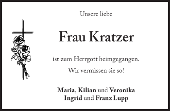 Traueranzeige von Frau Kratzer von Süddeutsche Zeitung
