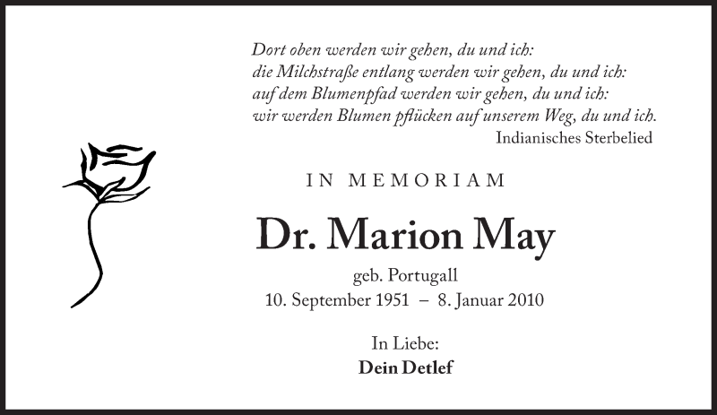  Traueranzeige für Marion May vom 08.01.2015 aus Süddeutsche Zeitung