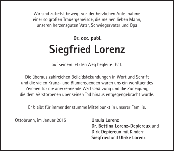 Traueranzeige von Siegfried Lorenz von Süddeutsche Zeitung