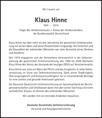 Traueranzeige von Klaus Hinne von Süddeutsche Zeitung