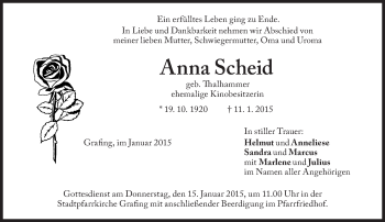 Traueranzeige von Anna Scheid von Süddeutsche Zeitung