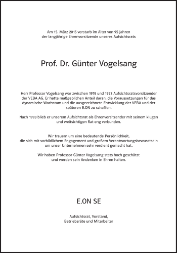 Traueranzeige von Günter Vogelsang von Süddeutsche Zeitung