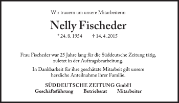Traueranzeige von Nelly Fischeder von Süddeutsche Zeitung